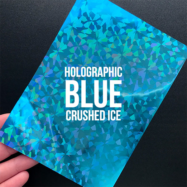 HOLOGRAPHIC BLUE CRUSHED ICE Metallic Foil Transfer Sheet (Set of 20 p, MiniatureSweet, Kawaii Resin Crafts, Decoden Cabochons Supplies